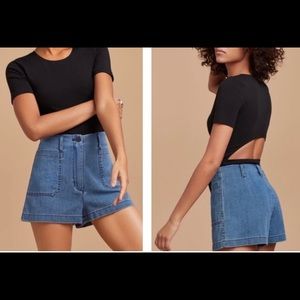 Aritzia Wilfred Free Blue Naves High Waisted Cotton Twill Shorts